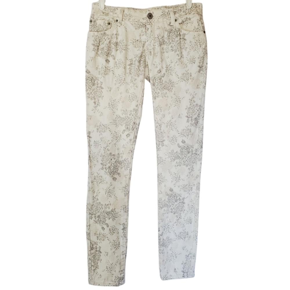 7320 * Mossimo Supply Faded Floral Skinny Jeans White Gray Size 3 Fit 6